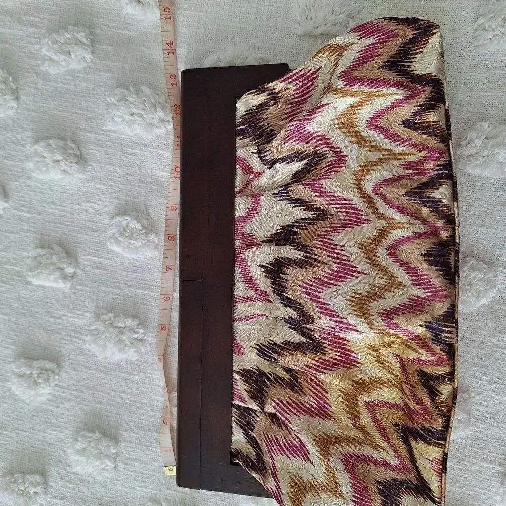 Aldo clutch shimmery multicolor fabric with wood handle